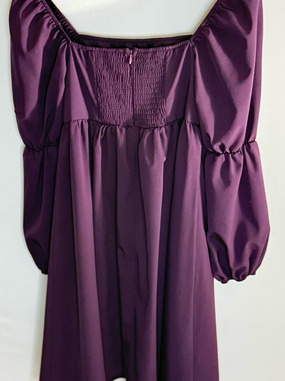 Exlura | Plum Purple Smocked Babydoll Puff Sleeve Mini Dress - Picture 2 of 6